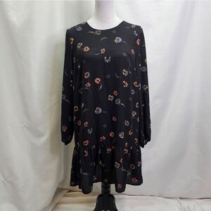 Lila Rose Black Floral Long Sleeve Ruffle Hem Midi Dress Size 6